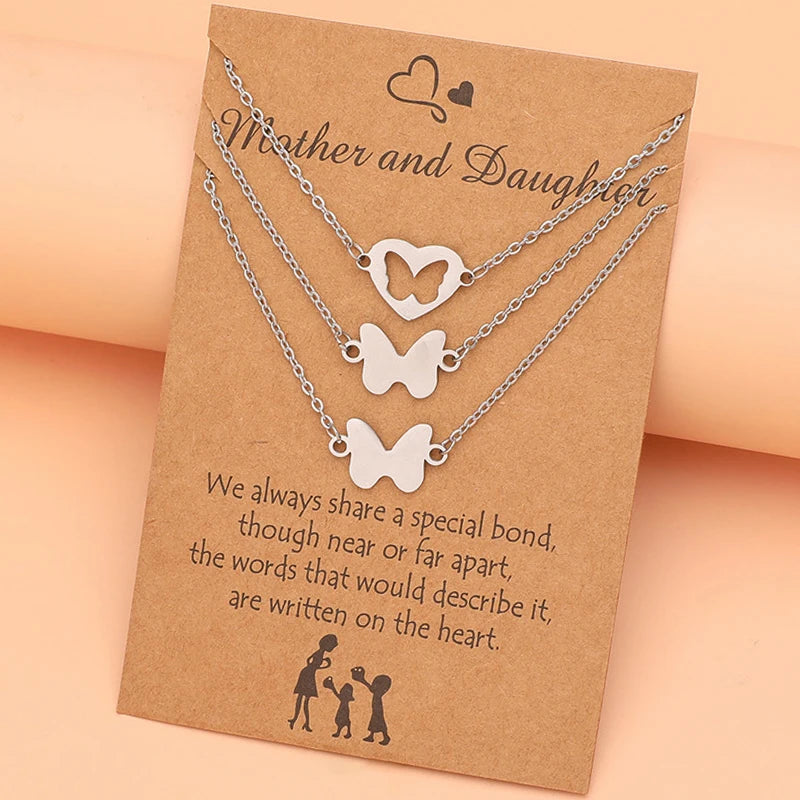 Manufacturer Drop Shipping Stainless Steel Mother and Daughter Gift for Mom Heart Butterfly Pendant Necklaces