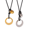 J&D 18K Gold Silver Stainless Steel Bold Exaggerated Irregular Circle Pendant Necklace Adjustable Black Wax Rope Necklace