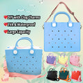 Women's Waterproof EVA Tote Bag with Open Closure Beach Bag Featuring Punching Clog Shoe Charm and Shoulder Strap