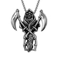 In Stock Wholesale Holy Saint Santa Skull Biker Silver Stainless Steel Death Pendant with Scythe Necklace