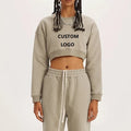 Wholesale Customizable Ladies' Casual Hoodie Crop Top Autumn Knitted Sweatshirt with Front Logo Position