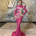 A9633  Luxury Party Evening Glitter Sequins Long Sleeve Mermaid Long Tail Banquet Women Maxi Dresses