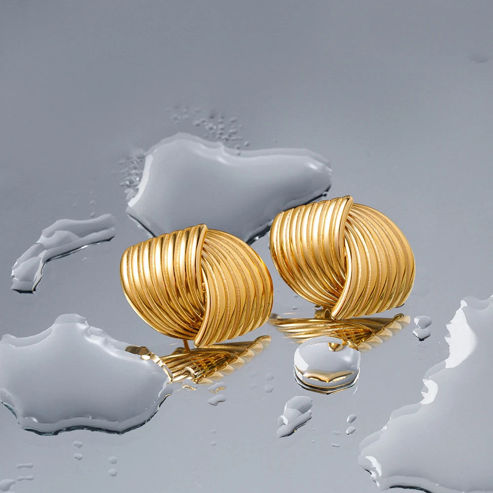 J&D Jewelry Instagram Popular 18K Gold Plated Stainless Steel Staggered Stripe Texture Cross Stud Earring