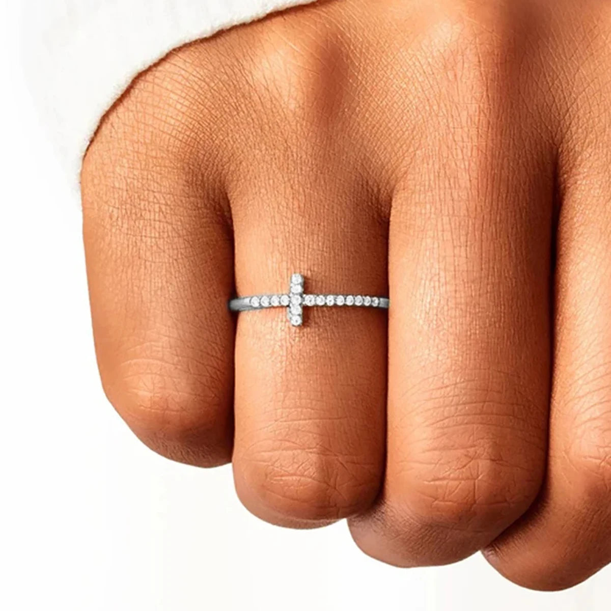 Huitan S925 Cross Rings for Simple Style Imitated Moissanite Finger Rings for Women Wedding Rhodium/Gold/Rose Gold Plated Rings