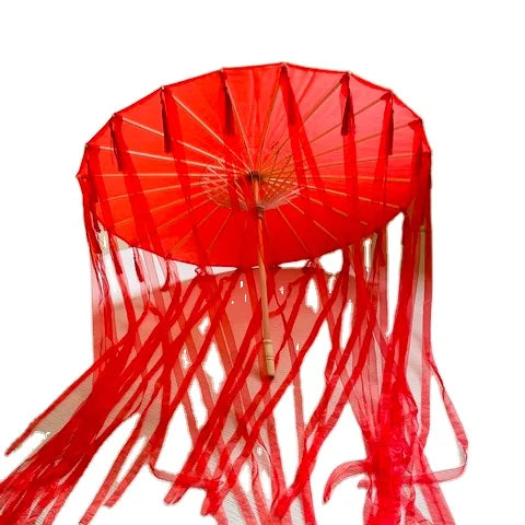 Unique Classical Dance Decorative Traditional Chinese Oil Paper Silk Tassel Umbrella Handmade Customized Pattern Guansen Hunan