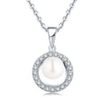 Round Design 925 Sterling Silver Accessory Cz Decorated White Button Freshwater Pearl Pendant Jewelry