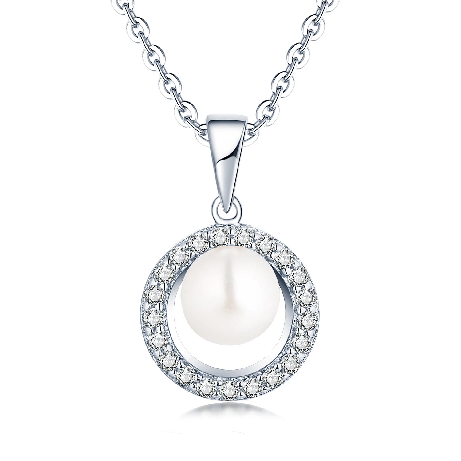 Round Design 925 Sterling Silver Accessory Cz Decorated White Button Freshwater Pearl Pendant Jewelry
