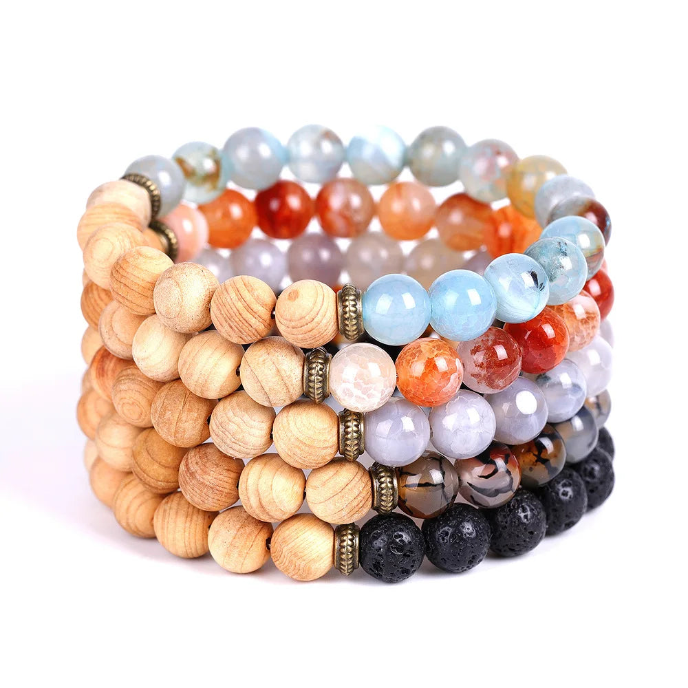 Natural Chakra Gemstone Wooden Beads Bracelets Essential Oil Fragrance Diffuser Bracelet Gifts for Women Men