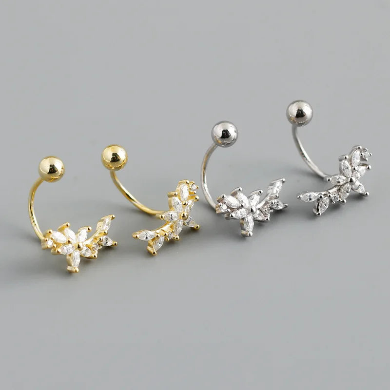 Fine 925 Sterling Silver 18k Gold Plated Clustered Diamond Zircon Flower Shape Stud Earrings for Women