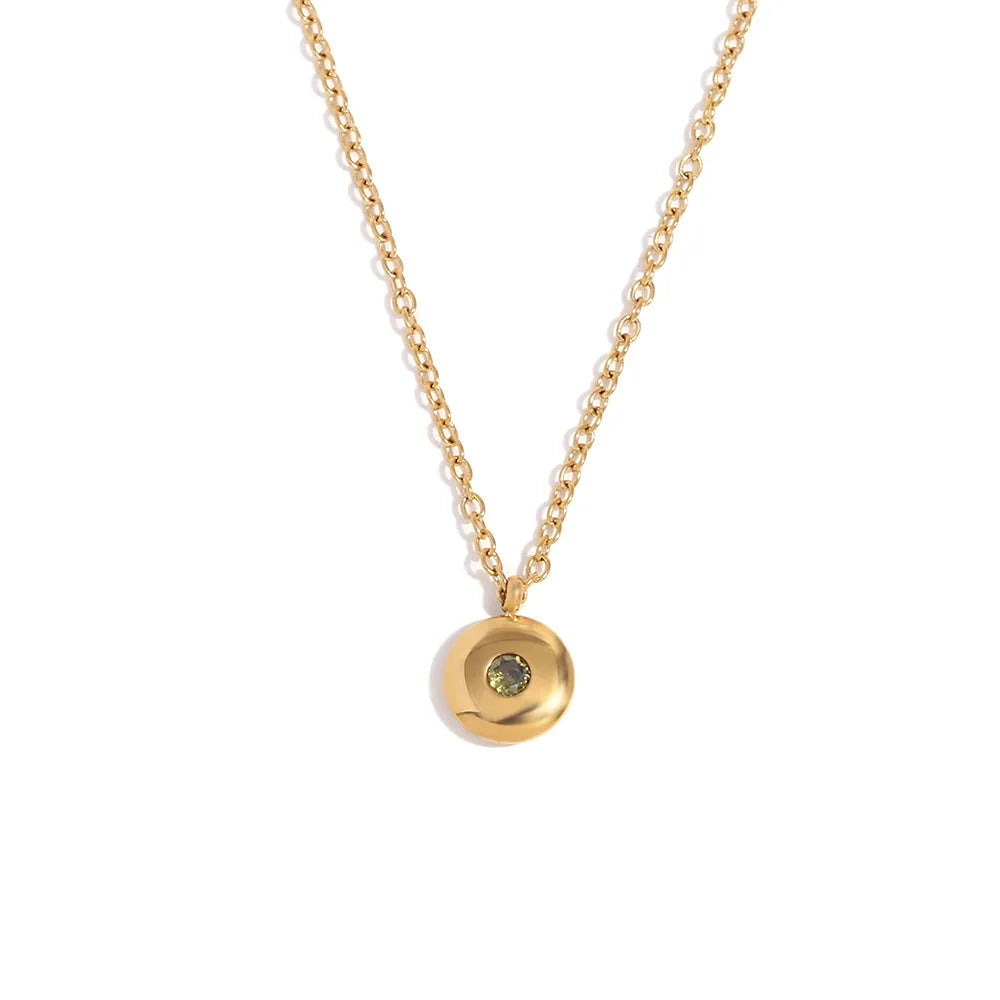 Women's Vintage Stainless Steel 18K Gold-Plated Pendant Necklace Diamond Set Month Birthstone Christian Style Fashion Jewelry