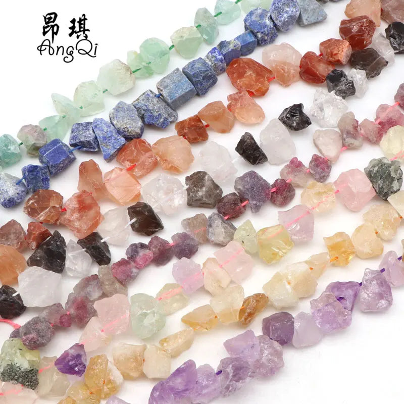 10-15mm Drilled Irregular Natural Rough Crystal/Amsethyst/Howlite/Fluorite/Tiger Eye Agate Raw Stone Beads for Jewelry Making