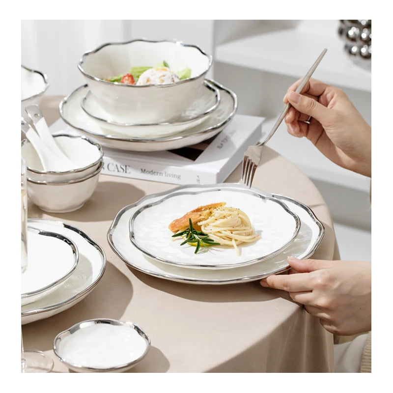 Porcelain Dinner Plate Set Dinnerware for 2 People Users Modern Crockery Ceramic Glazed Dinner Plate Restaurant Tableware