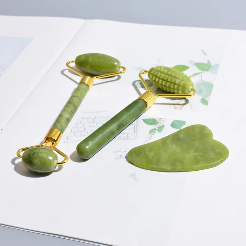 Diy Natural Jade Roller Facial Beauty Massage Set Facial Gua Sha Jade Roller and Guasha in a Box