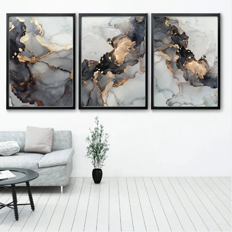 Factory Sale Professional Hotel Artwork Manufacturer Luxury Black and Gold Fluid Printable Print Abstract Wall Art Painting