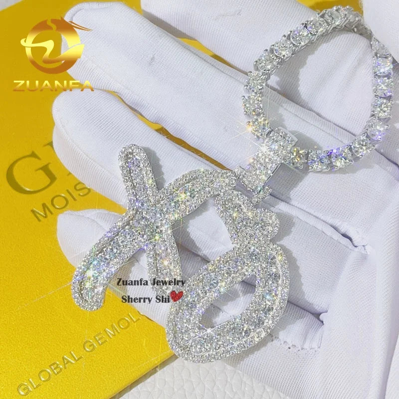 Zuanfa Jewelry Solid Silver Iced Out VVS Gra XO Moissanite Pendant With 4MM Tennis Chain