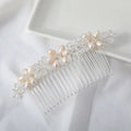 SLBRIDAL Handmade Rhinestones Ceramic Flower Freshwater Pearls Bridal Headband Hair Comb Wedding Hair Accessories Women Jewelry