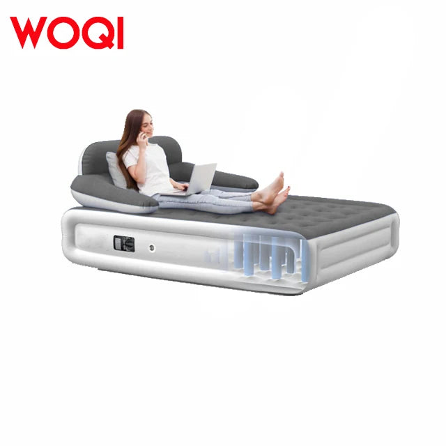 WOQI Double Bed Inflatable Air Mattress with Built-In Pump Self-Blow up for Living Room Hotel Park Bathroom Use
