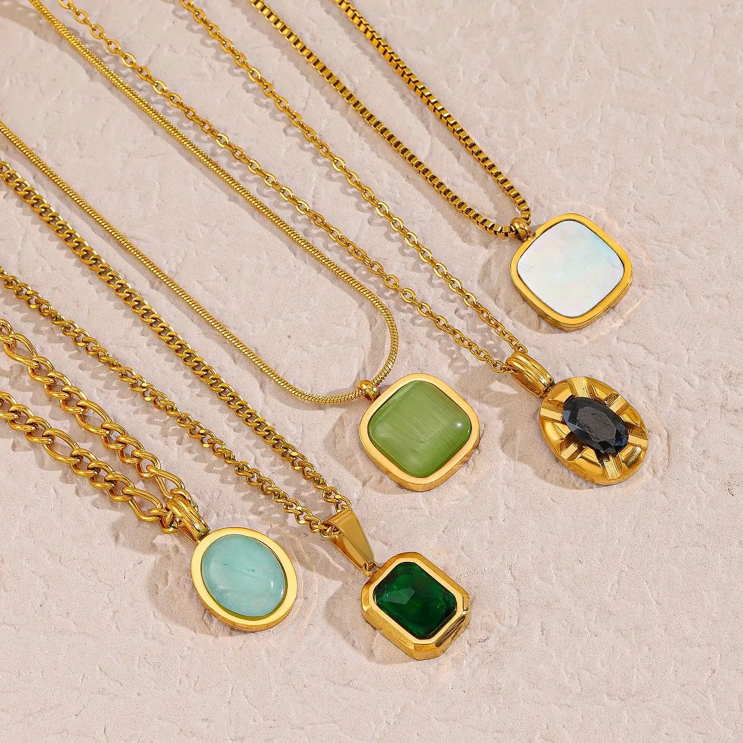 Delicate White Shell Gemstone Amazonite Pendant Stainless Steel Non Tarnish Gold Plated Necklace for Women