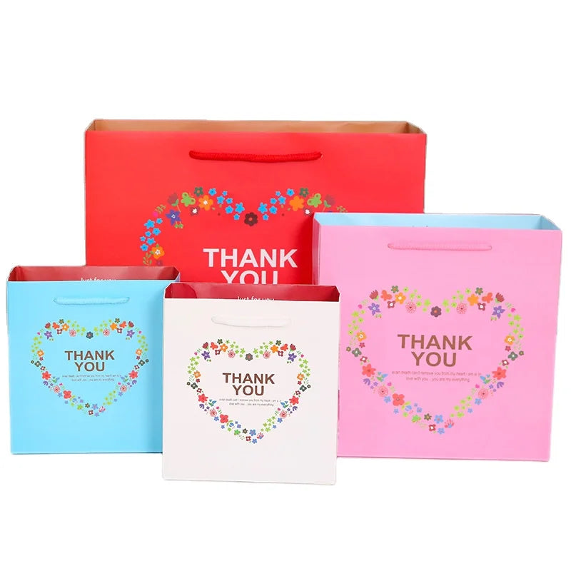 Custom Logo Thank You Gift Boutique Shopping Packaging Paper Bags With Handle