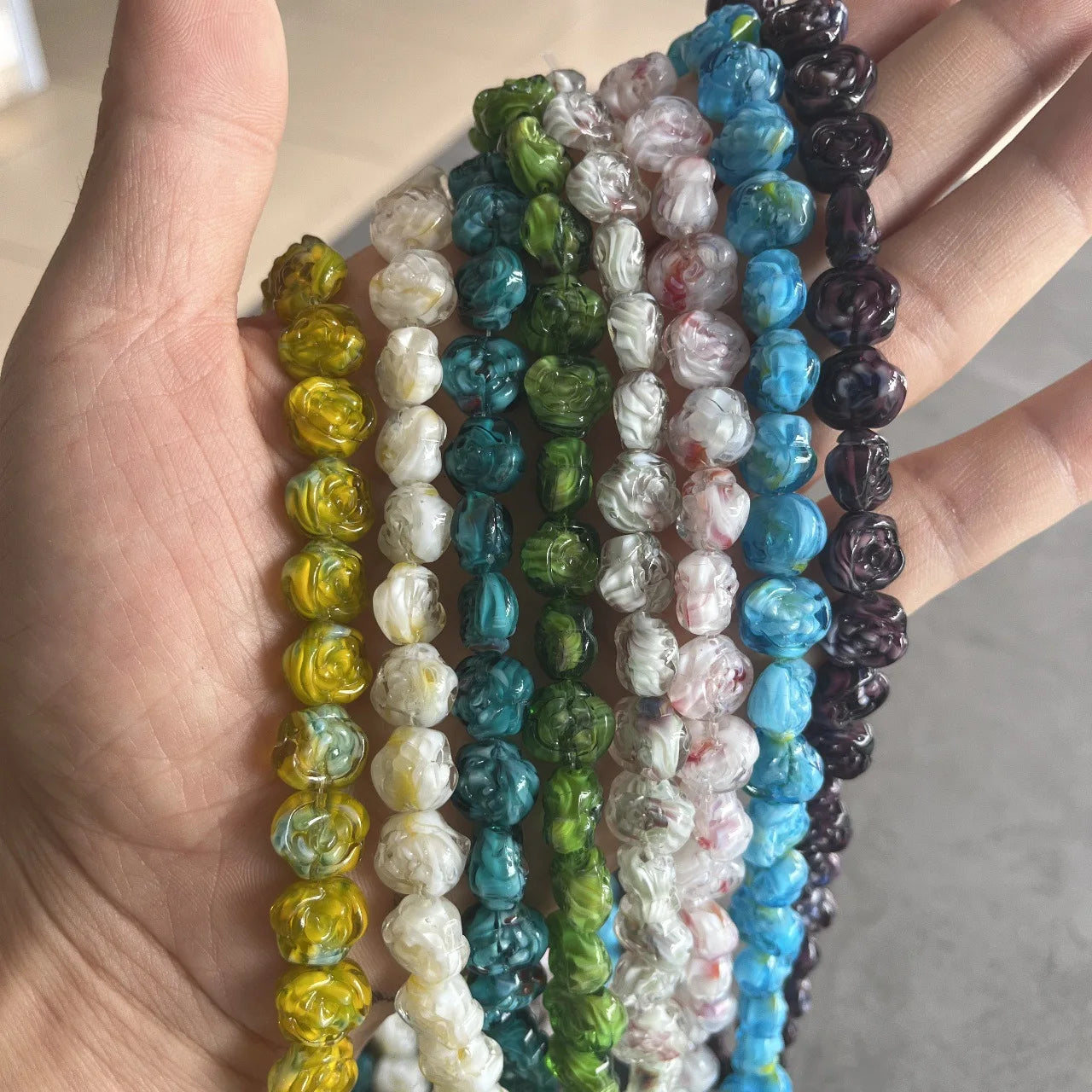 Crystal Glass Beads Thousand Flower Earrings Pendant Rose Jewelry Necklace Accessories Wholesale Loose Beads