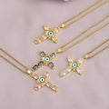 PVD 18K Gold Plated Jewelry Stone Cross Pendant Necklace Stainless Steel Chain Blue Evil Eyes CZ Zirconia Cross Necklace