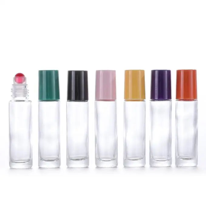 10ml clear Glass Roll on Bottle With Colors Glass Roller Ball and Plastic Caps for Essential Oil Perfume
