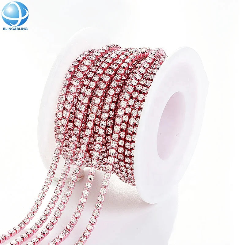 Fashion Colorful Base Crystal Cup Chain Ss8 Ss12 1Row Rhinestone Chain Trim for Sewing Arts Crafts