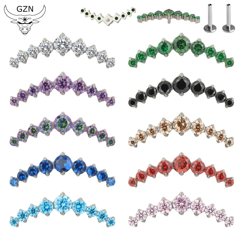 Fashion G23 Titanium Internally Thread 9 Prong Set CZ Stone Top Earring Nose Lip Rings Helix Ear Stud Fine Piercing Body Jewelry