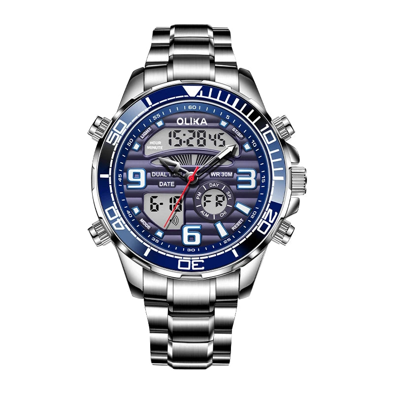 Men's Multifunctional Stainless Steel Digital Watch Super Luminous Hands Waterproof OEM Fashion Watches 22mm Band Width Quartz