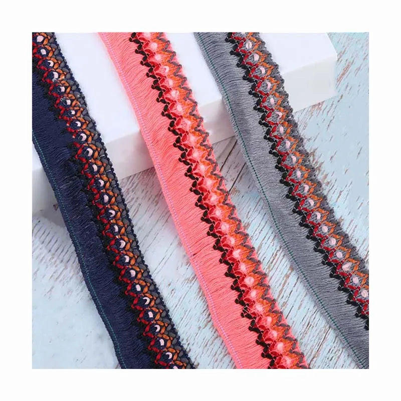 4cm Diy Sewing Accessories Clothing Knitted Tassel Lace Ribbons Curtain Garment Ethnic Colored Gathered Fringe Lace Fabric