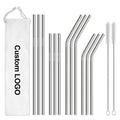 Customized Logo Stainless Steel Straw Drinking Eco-Friendly Metal Straws Rose Gold Black Gold Red Rainbow Color Straw