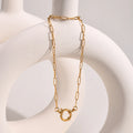 Luxury 18k Gold Plated Geometric Link Chain Choker Necklace Stainless Steel Paper Clip Chain Spring Button Pendant Necklace
