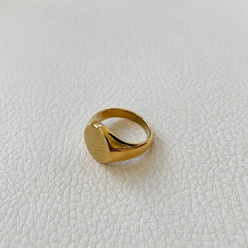 Stainless Steel Unisex Custom Gold Signet Ring Women Personalized Initial Engraved Big Blank Round Signet Ring