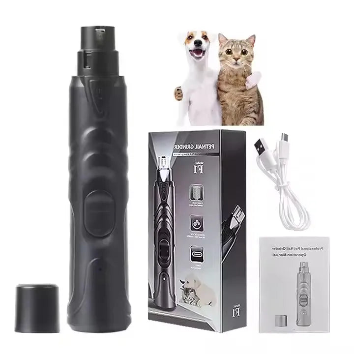 USB Rechargeable LED Light Pet Nail Grinder for Dogs Cats Low Noise 2 Speed Stainless Steel Toenail Grinder English Operating