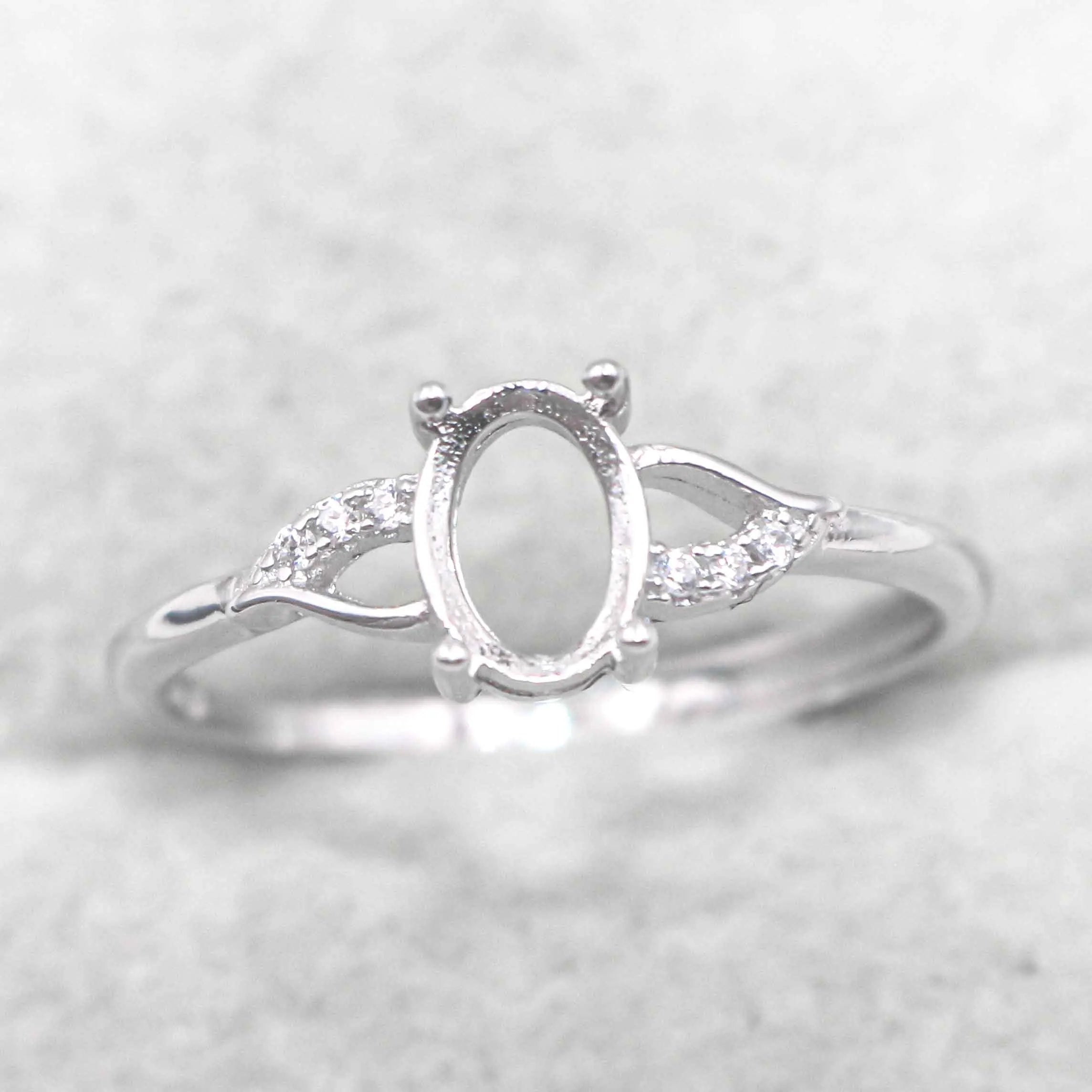 Sterling Silver 5*7/7*9mm Semi Mount Ring Empty Frame Blank Support Claws Setting S925 Base Without Center Stone DIY for Inlay