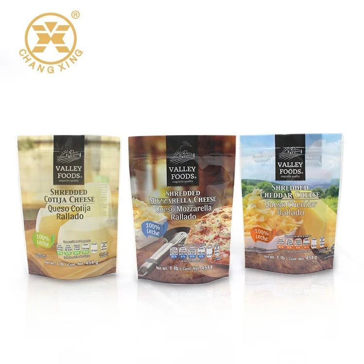 PVDC Polyethylene Frozen Doypack  Food Bags Zipper Top Frozen Cheese Packaging Stand up Pouch Custom Freezer Zipper Bags