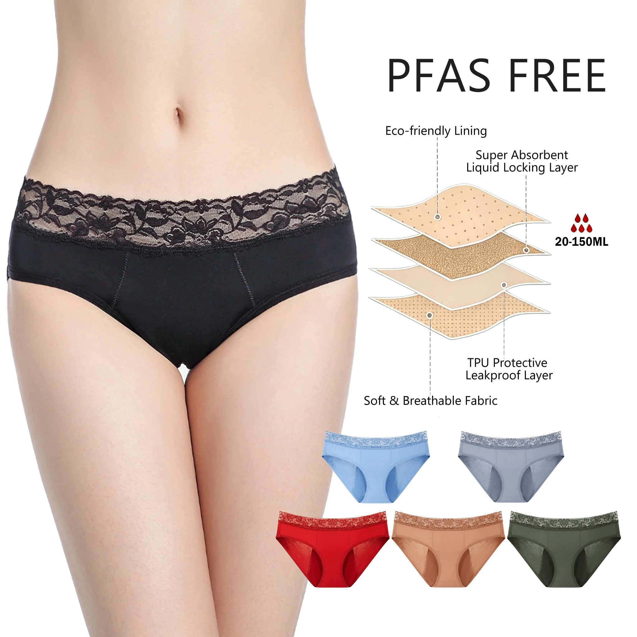 Shanhao OEM Plus Size Women's 4 Layers Leakproof Performance Underwear Period Menstrual Panties PFAS-free Period Underwear