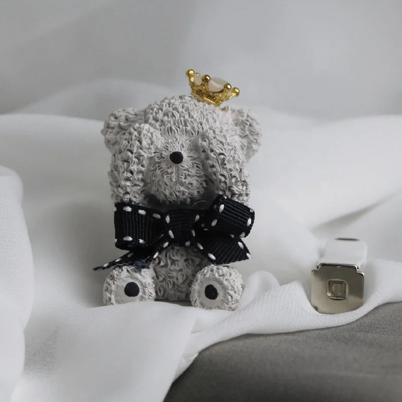Stocked Cute Grey Teddy Bear Scented Ceramic Car Vent Clip Air Freshener Home Fragrance Porcelain Aroma Essential Oil Diffuser