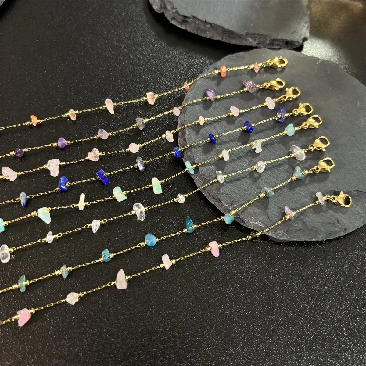 2026 Natural Stone 7 Colors Stainless Steel 18K Gold Plated Waterproof Women Anklets for Summer