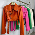 New Arrival Women Sheep Skin Leather Coat Black Cropped Leather Jacket
