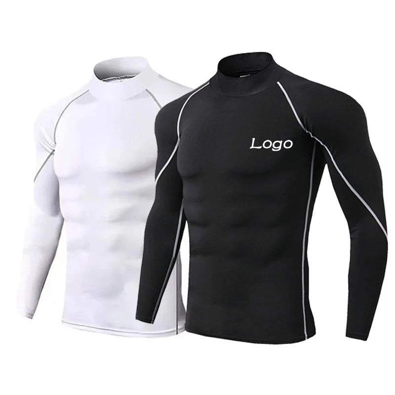 Turtle Neck Sports Shirt Men's Compression Long Sleeve Sweat Wicking T-Shirt Workout Tops Gym Undershirts Active Base Layers