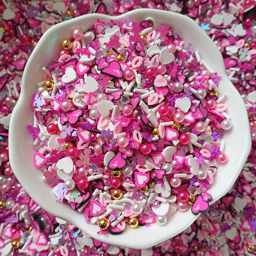 1KG DIY Craft Slime Sprinkles Valentine Strawberry Shell Heart Sequin Flower Acrylic Rhinestone Mix Polymer Clay Sprinkles