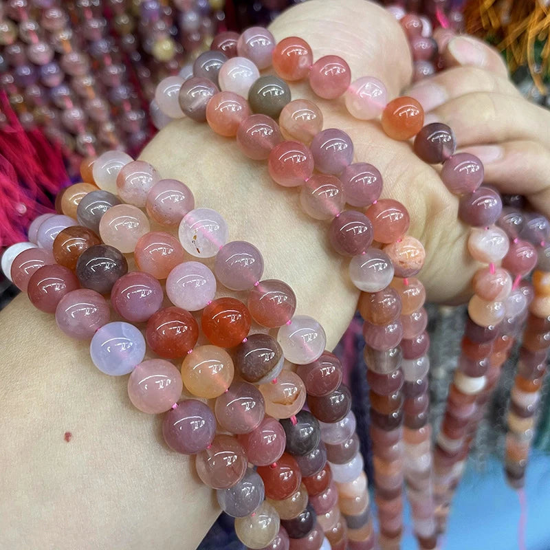 Natural Polished Round Candy Stones Yan Yuan Agate Beads Strand 16 Inches 6mm/8mm/10mm