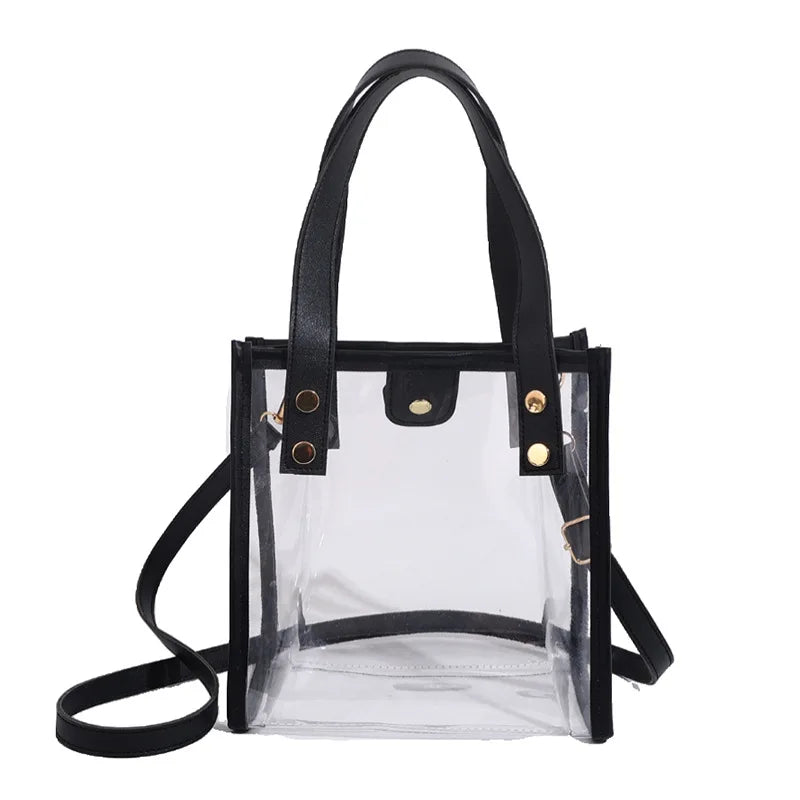 Summer Beach Bag Candy Color Transparent PVC Tote Handbag Shoulder Bag With PU Leather Handle