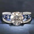 CAOSHI Micro Pave Royal Blue Inlaid CZ Anillos Three Layer Round Shiny Gemstone Women Anillos Luxury Silver Rings