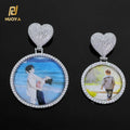 NUOYA Personalized Customized Iced Out Diamond Heart-shaped Hook Photo Pendants Silver Circular Picture Pendant for Women's Gift