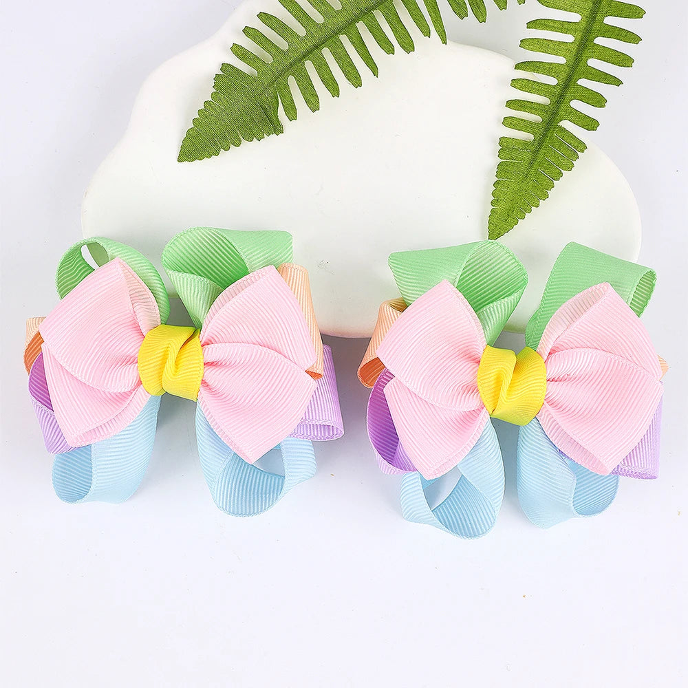 CN Summer Sweet Grosgrain Ribbon Hair Bow Boutique Hair Clip Pastel Layer Hair Clip for Kid Girls