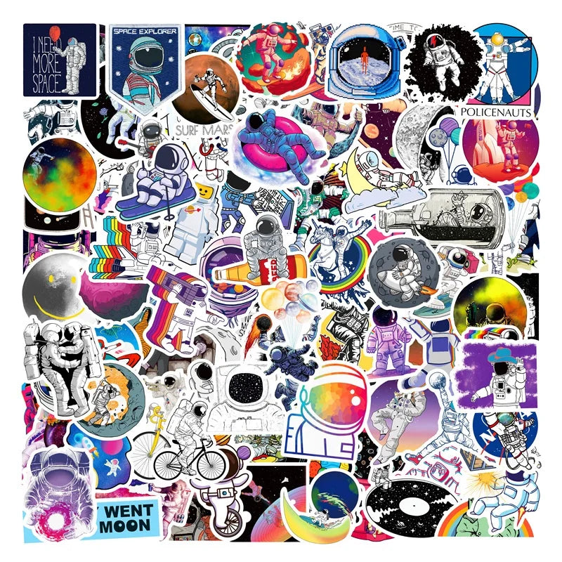 100Pcs Nasa Astronaut Outer Space Trend Sticker for Boy Diy Decorative Graffiti Luggage Laptop Vinyl Book Style Stickers Book
