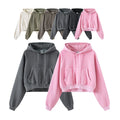 Autumn Winter Drop Shoulder Loose Lady Hoodies Custom Logo Plus Fleece Solid Color Washed Women's Hoodies
