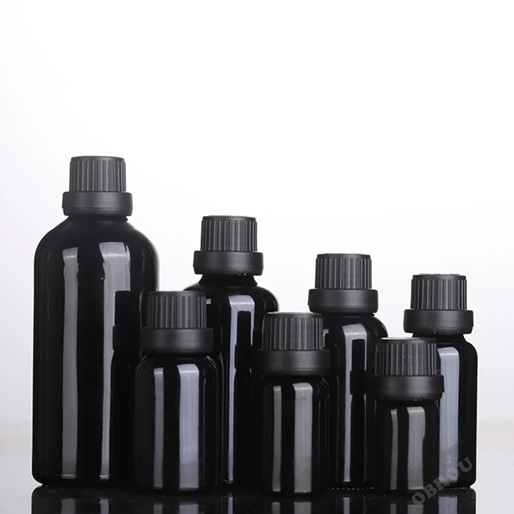 OBROU Cosmetics Packaging 10ml 20ml 30ml 50ml 100ml Black Essential Oil Face Serum Glass Dropper Bottles